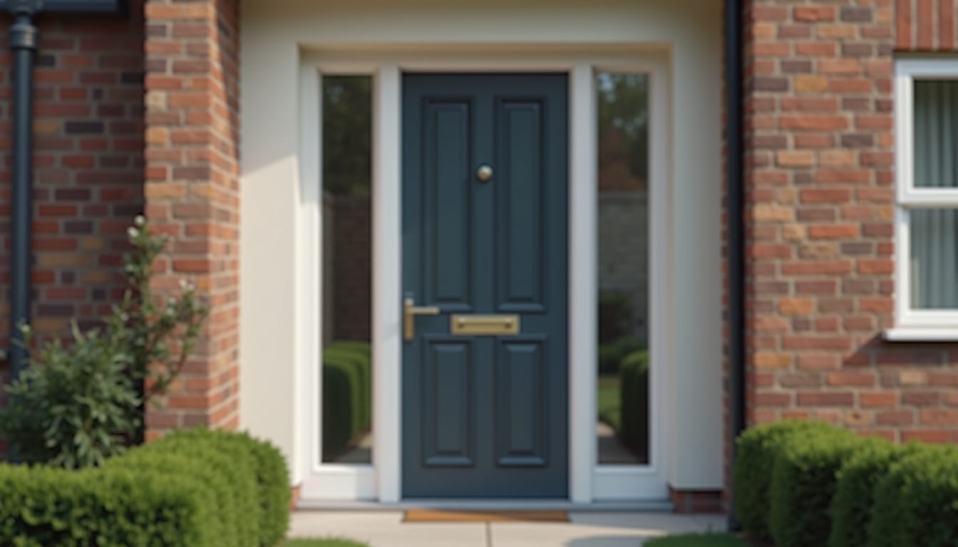 Anthracite composite front door on a red-brick house