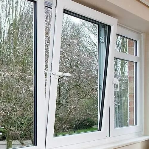 White uPVC tilt and turn window opened inwards